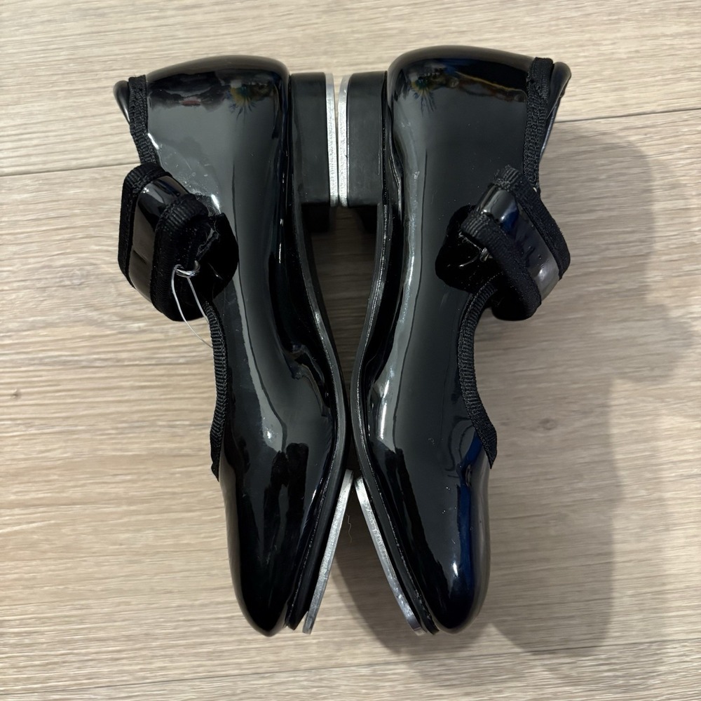 Danskin Girls Tap Dance Shoes Size 9 Black Silver  Aluminum Plates